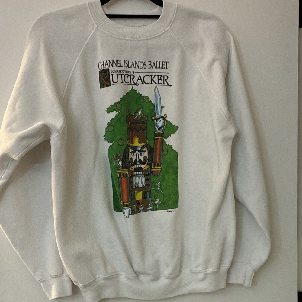 Vintage 80s Channel Islands Ballet Nutcracker Sweatshirt White Raglan Mens M